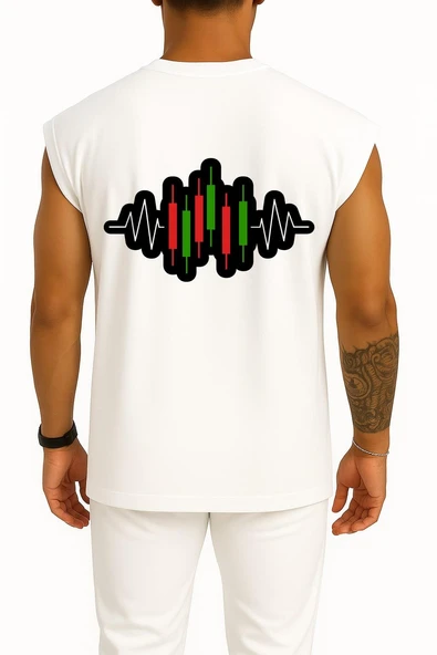 Oversize Tradingview - Borsa Yükseliş Düşüş Mumları Cep ve Sırt Tasarımlı Atlet - Resim 5