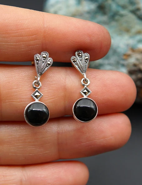 925 Ayar Gümüş Oltu Taşı Kadın Küpe skü00022 ürün görseli 1