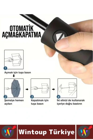 Kompakt Çanta Boy Seyahat Tipi Dayanıklı Otomatik Açma Kapama Güçlendirilmiş 8 Telli Kılıflı Şemsiye - 4