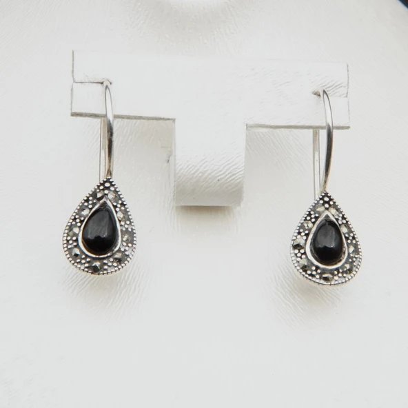 925 Ayar Gümüş Oltu Taşı Kadın Küpe skü00024 - Resim 4