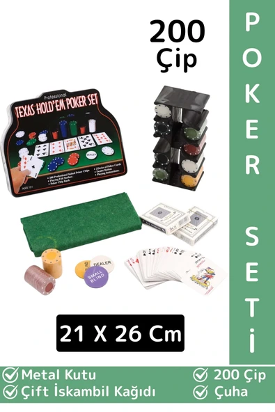 Luxery Texas Holdem Casino Blackjack 200 Poker Çipi Çift İskambil Kağıdı Metal Kutu Poker Oyunu Seti ürün görseli