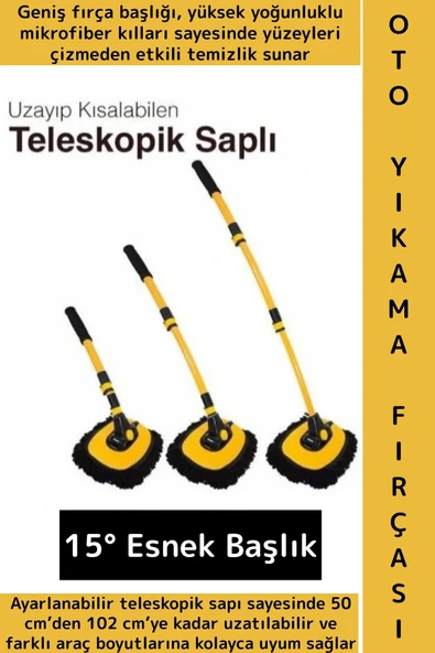 Esnek Başlıklı Islak Kuru Kullanım 50 Cm-102 Cm Ayarlanabilir Teleskopik Saplı Oto Yıkama Fırçası ürün görseli