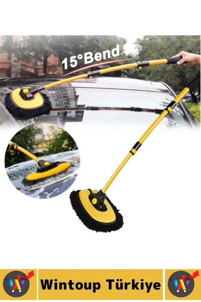 Esnek Başlıklı Islak Kuru Kullanım 50 Cm-102 Cm Ayarlanabilir Teleskopik Saplı Oto Yıkama Fırçası - Resim 4
