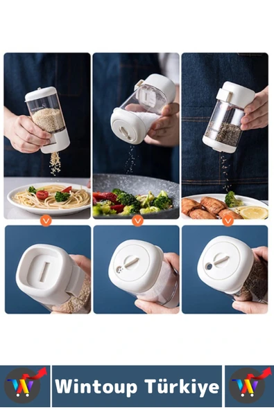 Premium Dayanıklı Toz-Taneli Kullanım Şeffaf Gövde Basmalı Baharatlık Tuzluk Seti 380 ML X 4'lü SET - Resim 3