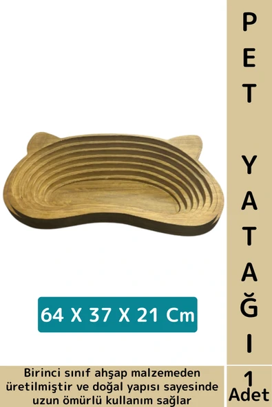 Evcil Hayvan Konforlu Kolay Temizlenir Çok Şık Kulak Motifli Ahşap Kedi Köpek Yatağı 64 X 37 X 21 Cm ürün görseli