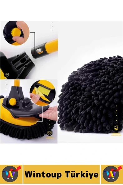 Esnek Başlıklı Islak Kuru Kullanım 50 Cm-102 Cm Ayarlanabilir Teleskopik Saplı Oto Yıkama Fırçası - Resim 3