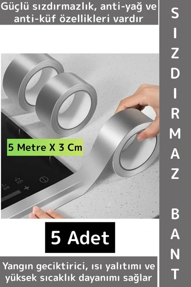 Kendinden Yapışkanlı Mutfak Banyo Kolay Temizlik Su Sızdırmaz Yanmaz Alüminyum Bant 5 MtrX3 Cm 5 Adt ürün görseli