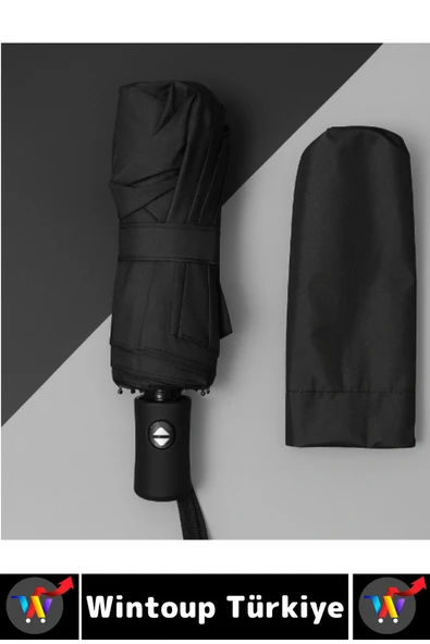 Kompakt Çanta Boy Seyahat Tipi Dayanıklı Otomatik Açma Kapama Güçlendirilmiş 8 Telli Kılıflı Şemsiye - 2