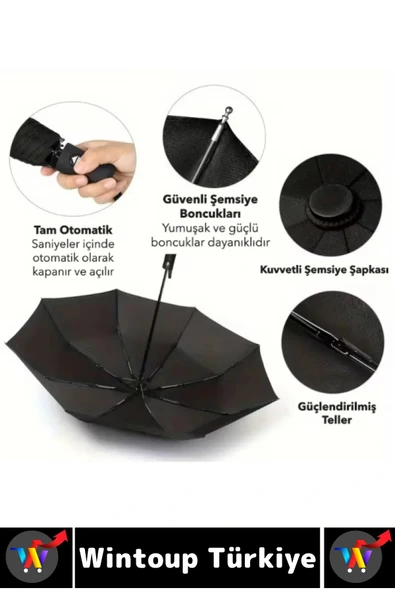 Kompakt Çanta Boy Seyahat Tipi Dayanıklı Otomatik Açma Kapama Güçlendirilmiş 8 Telli Kılıflı Şemsiye - 5