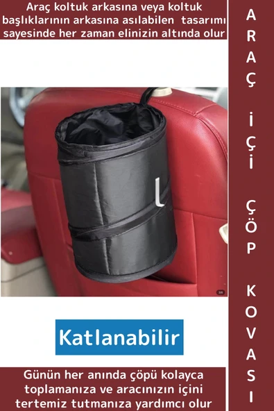 Dayanıklı Oto Koltuk Arkası Başlığa Asılabilir Outdoor Kamp Piknik Araç İçi Katlanabilir Çöp Torbası ürün görseli