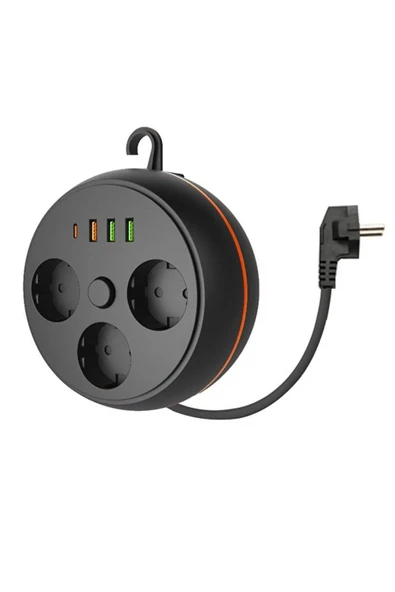 3 Adet Soket,3 Adet USB ve 1 Adet Type-C Girişli Termal Akım Korumalı Makaralı Priz 3395 (5284) - Resim 2