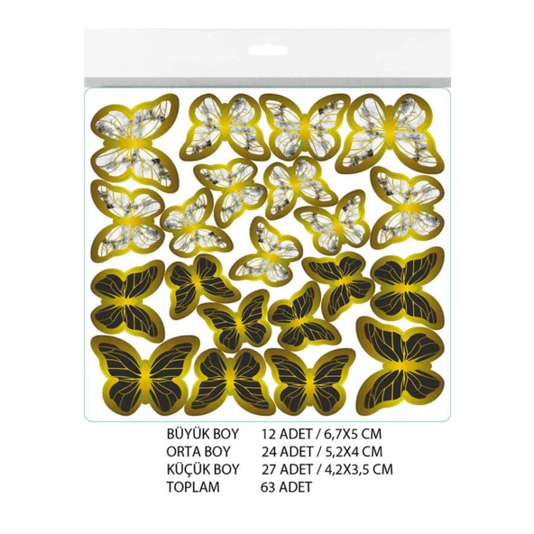 Varaklı Kelebek Dekoratif Süs (63 Adet)  Siyah - Resim 2