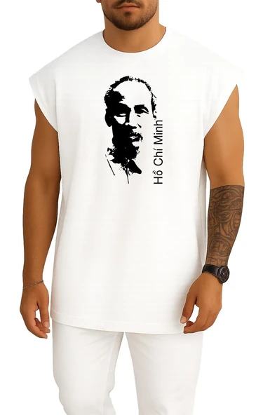 Oversize Ho Chi Minh City The Prison Diary Göğüs Tasarımlı Atlet - Resim 7