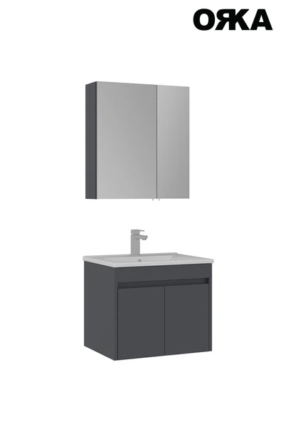 ORKA Side 65 cm Mat Beyaz Kapaklı Banyo Dolabı - Resim 6