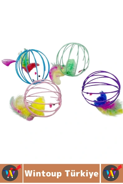 Evcil Hayvan İlgi Çekici Eğlenceli Vakit Zihinsel Gelişim Kafesli Fareli Kedi Köpek Oyun Topu 2 Adet - Resim 2