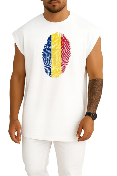 Oversize Romania, Flag, Fingerprint Göğüs Tasarımlı Atlet - Resim 7