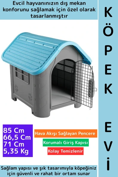 Premium Dayanıklı Dış Mekan Bahçe Teras Hava Akışlı Pencere Korumalı Giriş Kapılı Plastik Köpek Evi ürün görseli