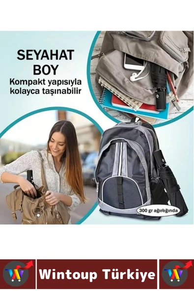 Kompakt Çanta Boy Seyahat Tipi Dayanıklı Otomatik Açma Kapama Güçlendirilmiş 8 Telli Kılıflı Şemsiye - 6