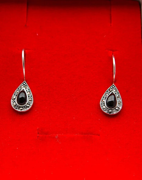 925 Ayar Gümüş Oltu Taşı Kadın Küpe skü00024 - Resim 5