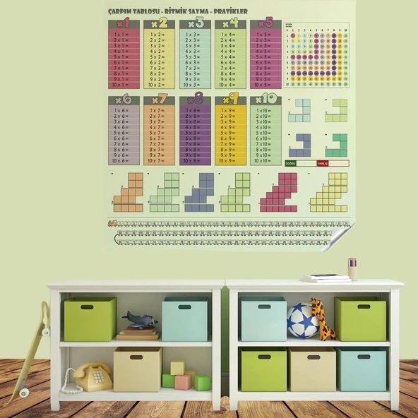 100x100cm Statik Kağıt Renkli Çarpım Tablosu (5284) - Resim 7