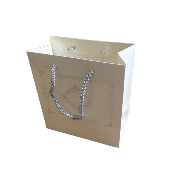 Karton Hediye Çantası Gümüş Saray Desenli 20X20X10 CM (10 Adet)  Krem ürün görseli