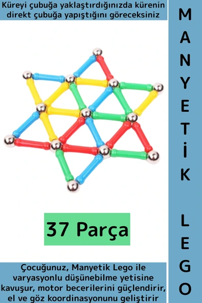 Eğitici Motor Beceri El Göz Koordinasyonu Geliştiren Eğlenceli Çocuk Manyetik Lego Seti 37 Parça ürün görseli