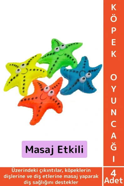 Evcil Hayvan Köpek Diş Temizliği Kaşıma Masaj İlgi Çekici Denizyıldızı Figür Çiğneme Oyuncağı 4 Adet ürün görseli