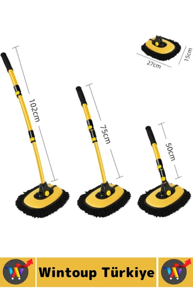 Esnek Başlıklı Islak Kuru Kullanım 50 Cm-102 Cm Ayarlanabilir Teleskopik Saplı Oto Yıkama Fırçası - Resim 8