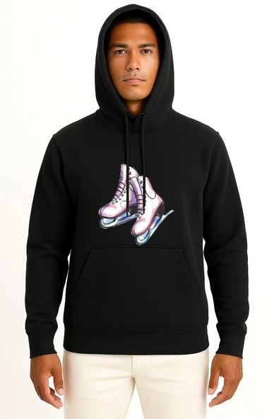 Kapüşonlu Buz Pateni Göğüs Tasarımlı Unisex Sweatshirt - Resim 9