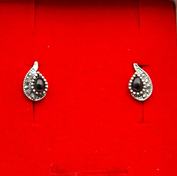 925 Ayar Gümüş Oltu Taşı Kadın Küpe skü00025 - Resim 4