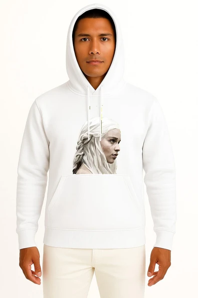 Kapüşonlu Game Of Thrones Daenerys Targaryen Sansa Stark Göğüs Tasarımlı Unisex Sweatshirt - Resim 3