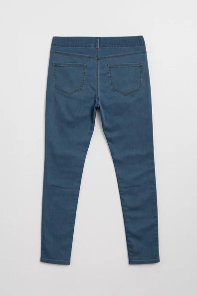 Kadın Yüksek Bel Beli Lastikli Mavi Tayt Jean Pantolon - Resim 2