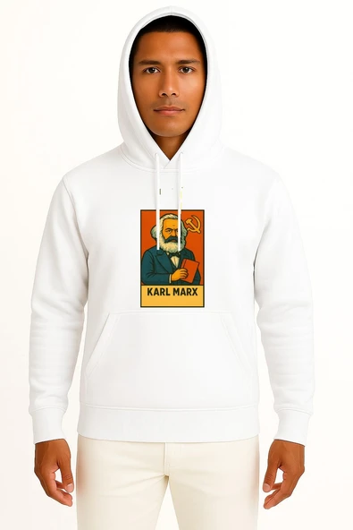 Kapüşonlu Karl Marx Sosyalizm Göğüs Tasarımlı Unisex Sweatshirt ürün görseli