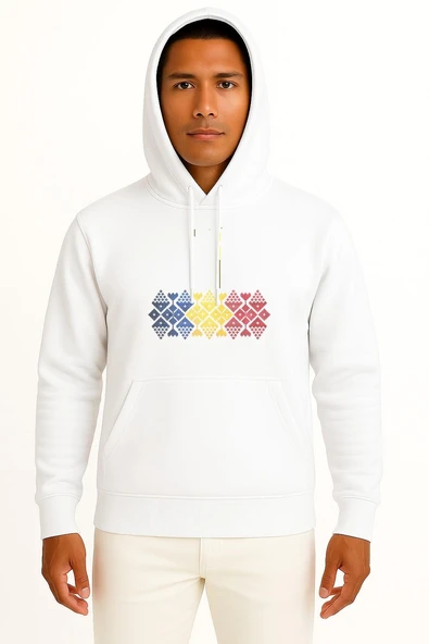 Kapüşonlu Romanian Flag Of Romania Folklore Pattern Göğüs Tasarımlı Unisex Sweatshirt ürün görseli