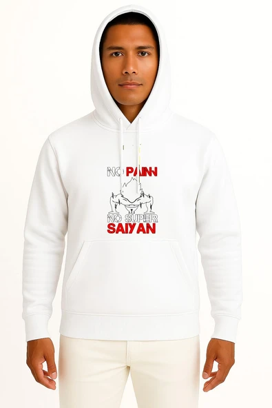 Kapüşonlu No Pain No Super Saiyan - Şınav Makinesi Göğüs Tasarımlı Unisex Sweatshirt - Resim 7