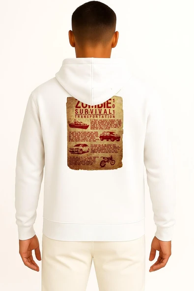 Kapüşonlu The Zombie Survival Guide Poster Cep ve Sırt Tasarımlı Unisex Sweatshirt - Resim 2