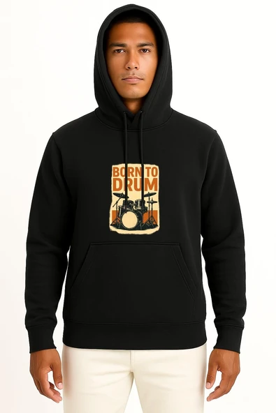 Kapüşonlu Bateri Davul İçin Doğmak Göğüs Tasarımlı Unisex Sweatshirt - Resim 11