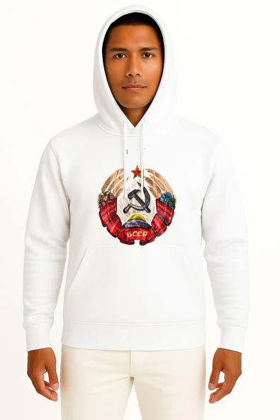 Kapüşonlu Byelorussian Soviet Socialist Republic Flag Göğüs Tasarımlı Unisex Sweatshirt - Resim 7