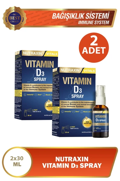 Nutraxin Vitamin D3 Sprey 1000 IU 30 ml 2 Adet ürün görseli 1