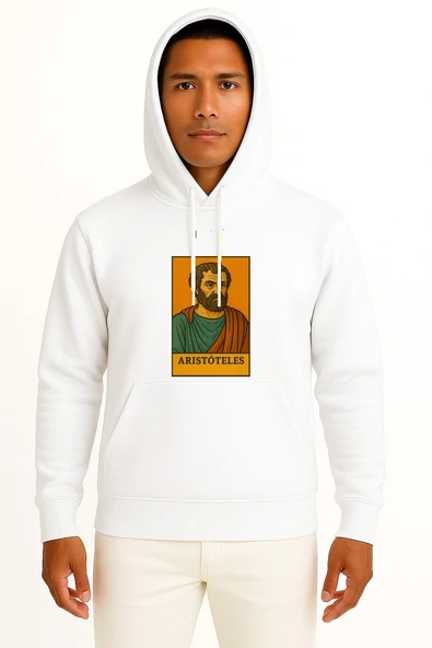 Kapüşonlu Aristoteles Matematik Filozofu Göğüs Tasarımlı Unisex Sweatshirt - Resim 3