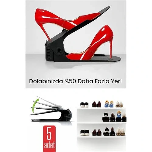 5’li Ayakkabı Düzenleyici Set – Çift Katlı Tasarım | Dolap İçi Alan Tasarrufu | Ayarlanabilir Yükseklik - 2