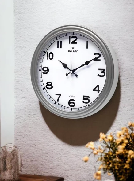 Klasik Kadran Gri Renk Sessiz Akar 30 Cm Duvar Saati ürün görseli