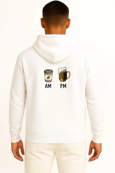 Kapüşonlu Sabah Kahve Akşam Beer Göğüs ve Sırt Tasarımlı Unisex Sweatshirt - Resim 11