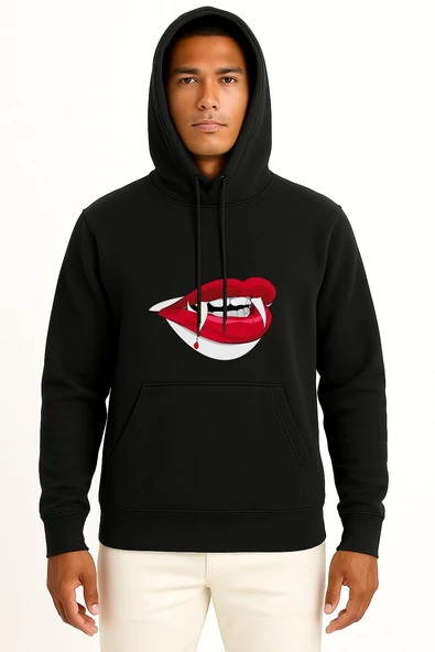 Kapüşonlu Dracula Vampire, Teeth Göğüs Tasarımlı Unisex Sweatshirt - Resim 11