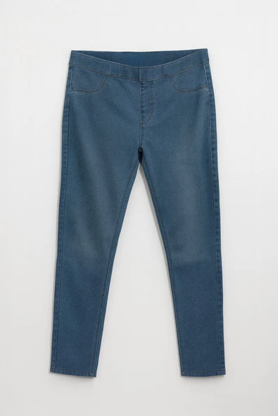 Kadın Yüksek Bel Beli Lastikli Mavi Tayt Jean Pantolon ürün görseli