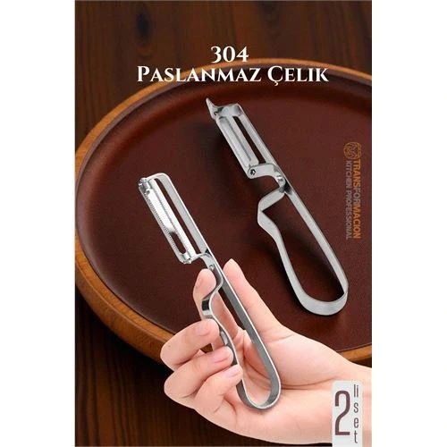 Soyacak Seti- Sebze Soyacağı Profesyonel Paslanmaz Çelik 2 li SET - Resim 2