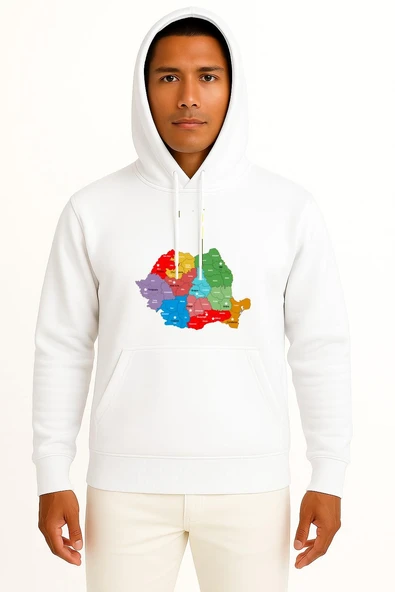 Kapüşonlu Romanya Şehirler Ve Harita Göğüs Tasarımlı Unisex Sweatshirt ürün görseli