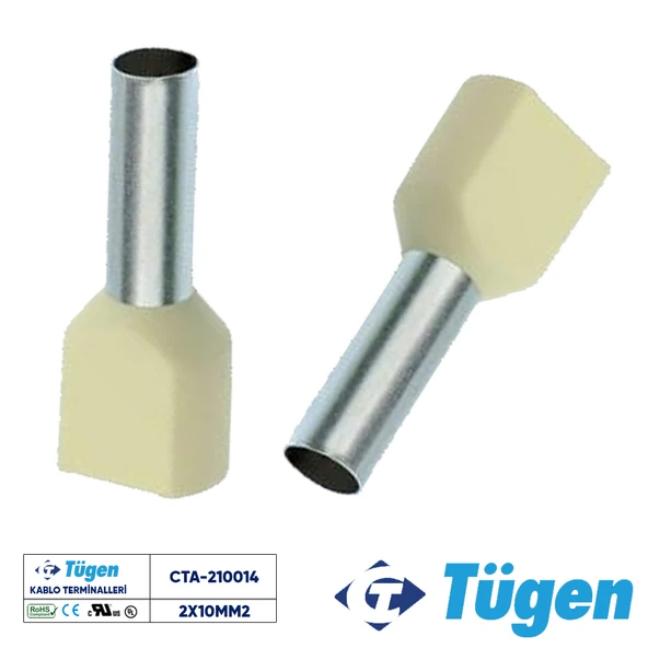 Tügen 2x10,00mm2 Çift Girişli İzoleli Yüksük Bej ( 1 Kutu 100 Adet ) ürün görseli 1
