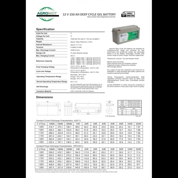 Agromot 12V 150Ah Jel Akü - 2