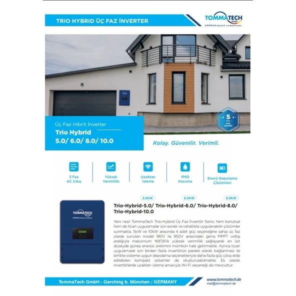 TommaTech Trio Hybrid 10kW Üç Faz Hibrit İnverter - 2